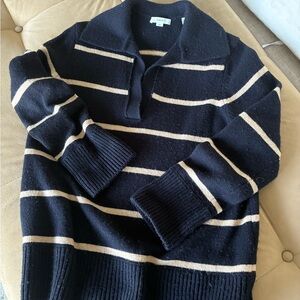 Vince Black and Cream Striped Wool Sweater
